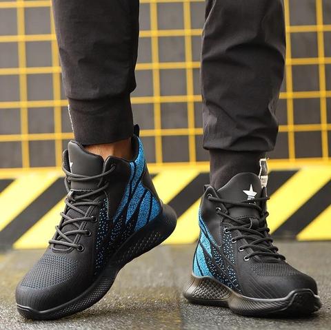 Ultra-Comfortable Blue High-Top Safety Shoes - Men and Women