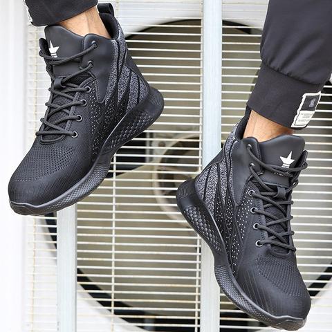Ultra-Comfortable Black High-Top Safety Shoes - Men and Women