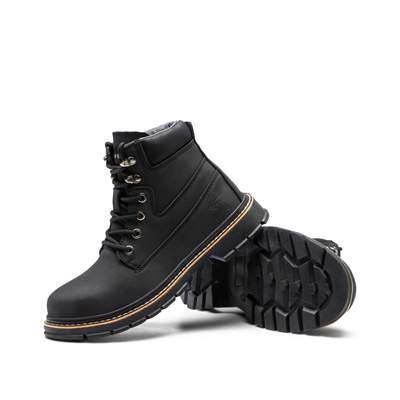 Durable Black Leather Safety Boots