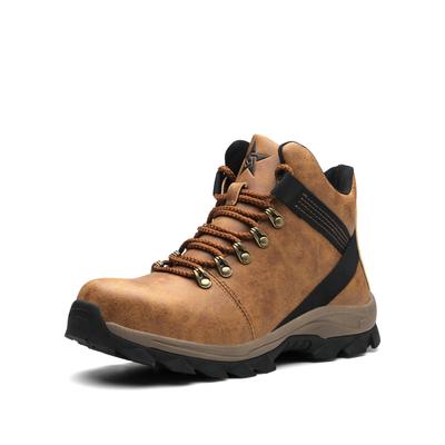 Beige Leather High-Top Safety Shoes