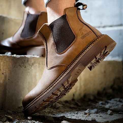 Beige Leather Safety Boots - Comfort