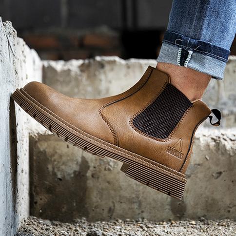 Beige Leather Safety Boots - Comfort
