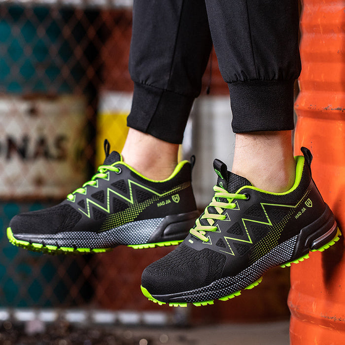 Men's/Women's Safety Shoes - Sneaker Style, Lightweight and Comfortable Black with Neon Green