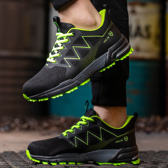 Men's/Women's Safety Shoes - Sneaker Style, Lightweight and Comfortable Black with Neon Green