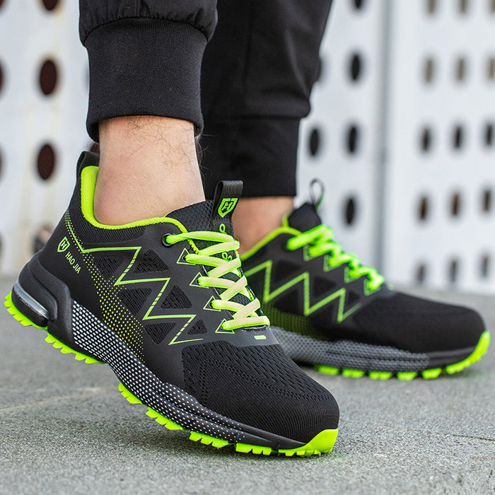 Men's/Women's Safety Shoes - Sneaker Style, Lightweight and Comfortable Black with Neon Green