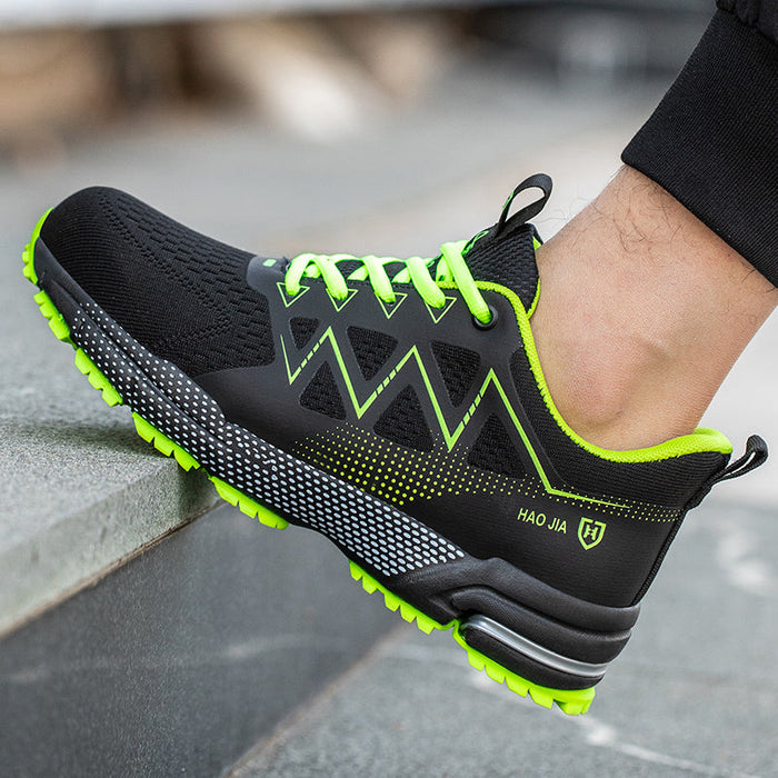 Men's/Women's Safety Shoes - Sneaker Style, Lightweight and Comfortable Black with Neon Green