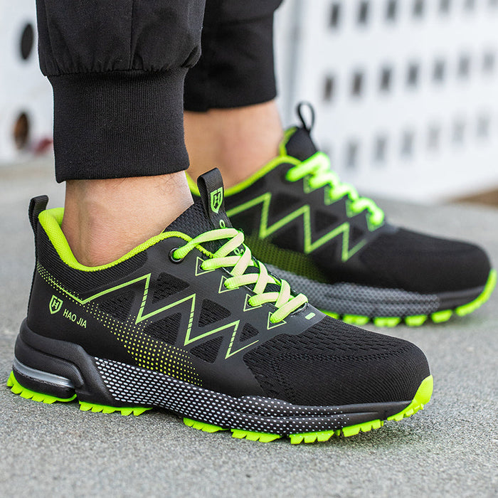 Men's/Women's Safety Shoes - Sneaker Style, Lightweight and Comfortable Black with Neon Green