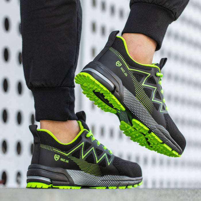 Men's/Women's Safety Shoes - Sneaker Style, Lightweight and Comfortable Black with Neon Green