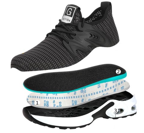 Lightweight White Safety Shoes/Sneakers with Air Bubbles - Men and Women - Ultra-Flexible with Toe Cap