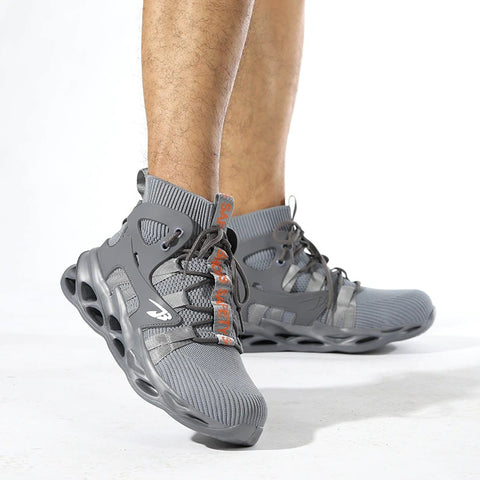 Durable and Comfortable Grey High-Top Safety Shoes
