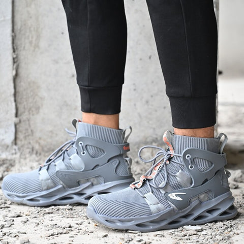 Durable and Comfortable Grey High-Top Safety Shoes