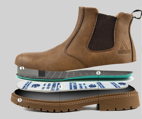 Brown Leather Safety Boots - Comfort