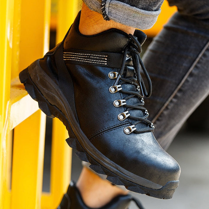 Black Leather High-Top Safety Shoes