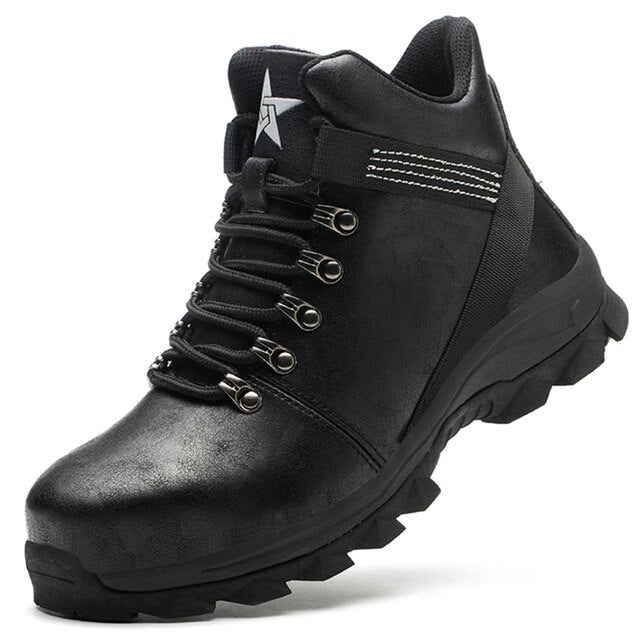 Black Leather High-Top Safety Shoes