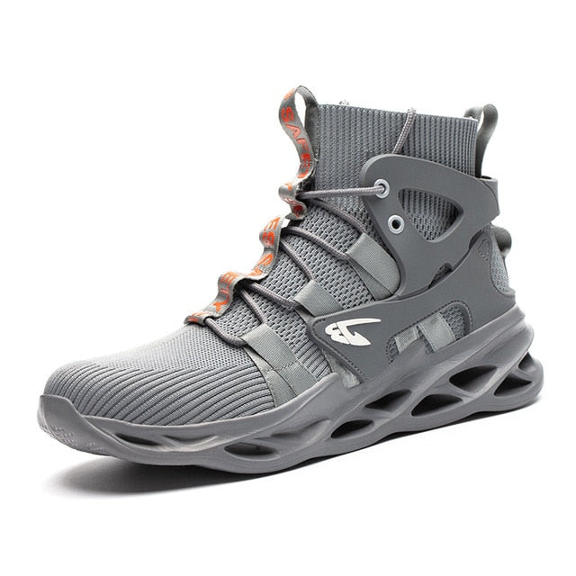 Durable and Comfortable Grey High-Top Safety Shoes