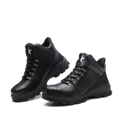 Black Leather High-Top Safety Shoes