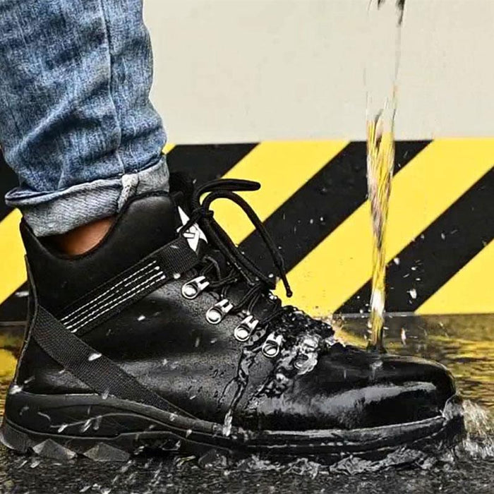 Black Leather High-Top Safety Shoes