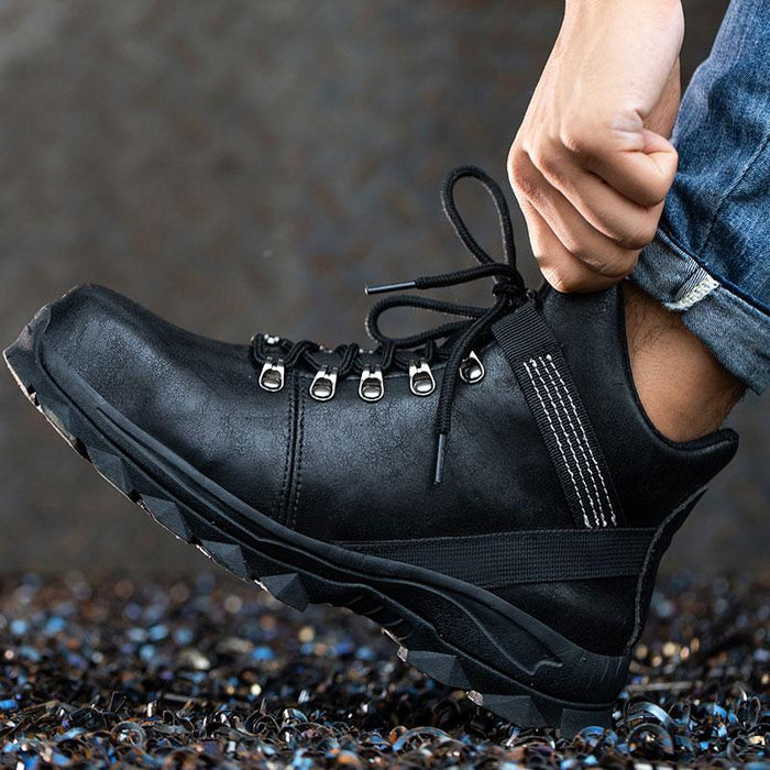 Black Leather High-Top Safety Shoes