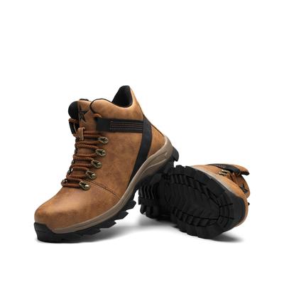 Beige Leather High-Top Safety Shoes