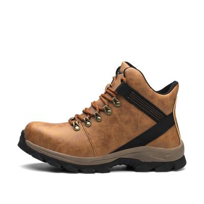 Beige Leather High-Top Safety Shoes